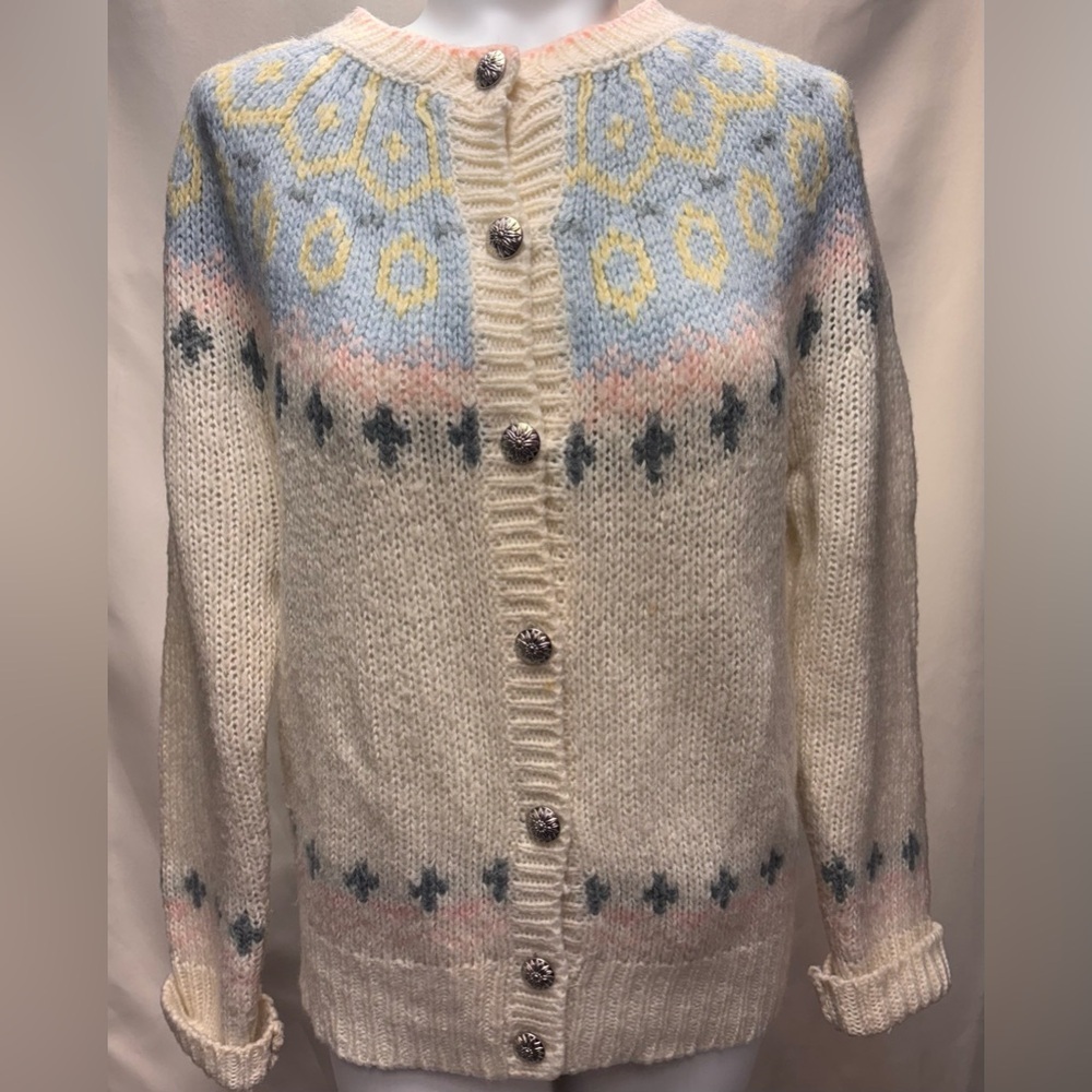 1980’s Tide Water Trader Vintage Fair Isle pattern Acrylic fabric cardigan Small